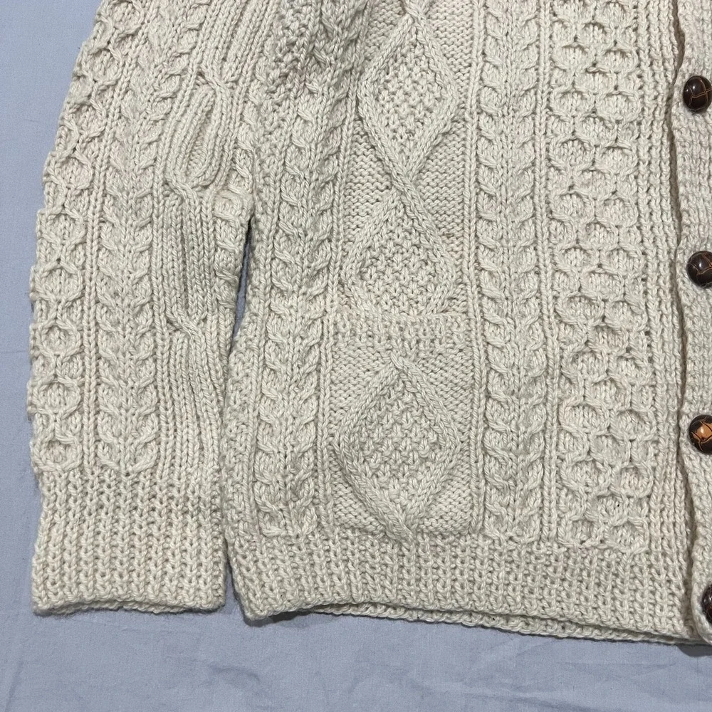 Heather Hill Mens Ivory Hand Chunky Cable Knit Wool Buttons Cardigan Sweater